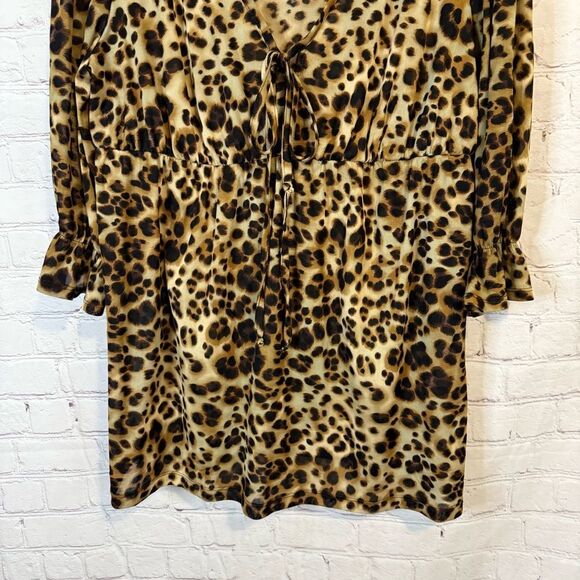 Lane Bryant Brown and Black V-Neck Bell Sleeve Blouse - Picture 3 of 6